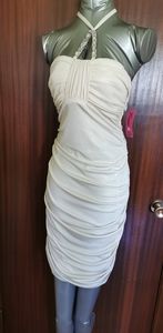 Morgan & Co Cream Ruched Bodycon Dress Size Medium